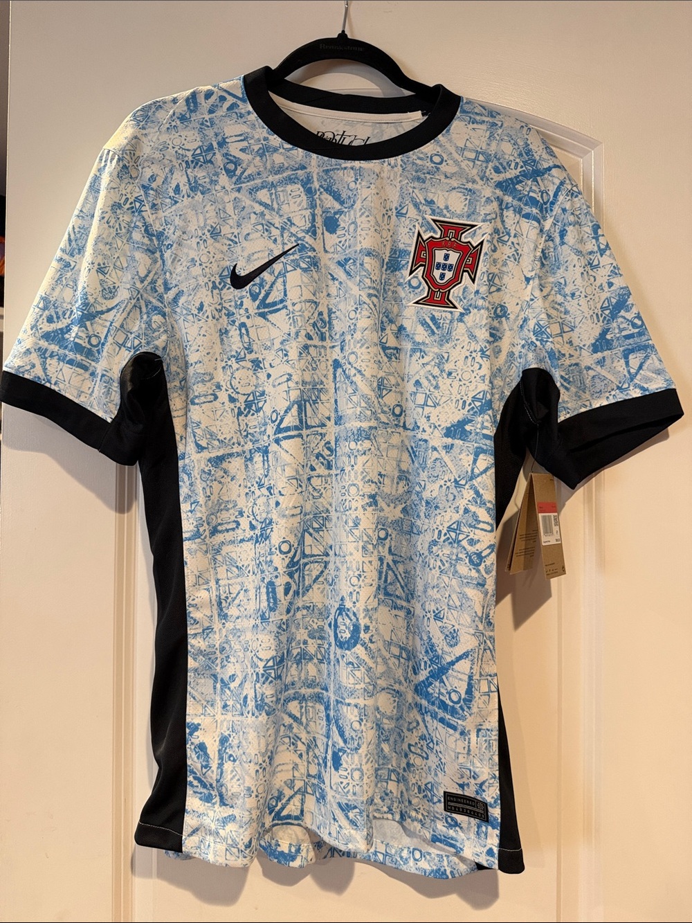 Nike Portugal White and Blue Soccer Jersey with Blue Graphic